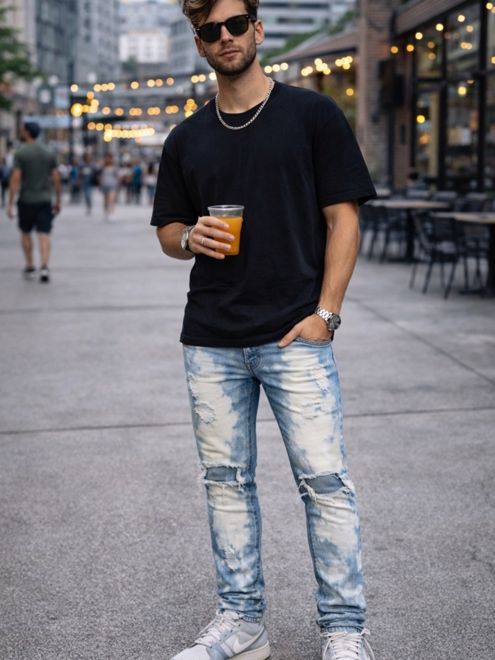 KDNK Bleach Wash Skinny Jeans Distressed Streetwear Size 32